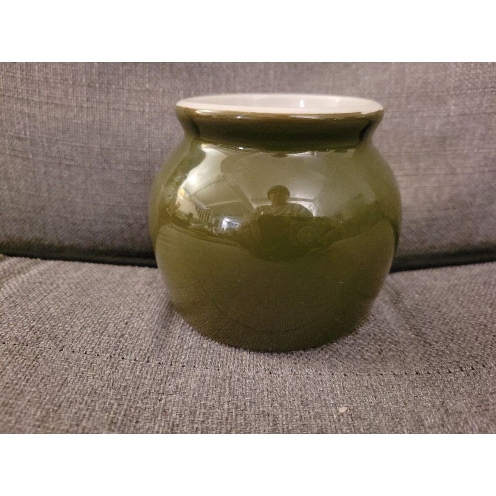 HALL Green Crock Bowl Restaurant Ware USA MCM 3.5" Green Bean